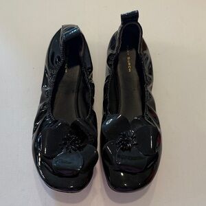 Tory Burch Glossy Black Flower Flats